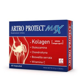 Artro Protect max kolagen, glukozamina,chondroityna,kw.boswolinowy,wit.C 60 kaps. Stawy A-Z MEDICA