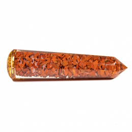 Orgonitowa różdżka do masażu z czerwonym jaspisem + symbol Muladhara (11 cm)