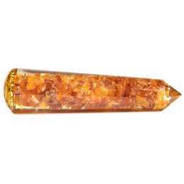Orgonitowa różdżka do masażu z brzoskwiniowym awenturynem + symbol Swadhisthana (11 cm)